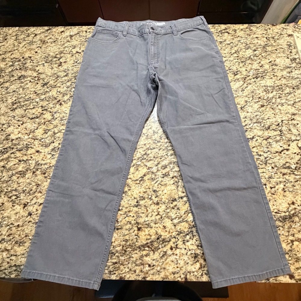 Carhartt Mens 38x30 Relaxed Fit Canvas Work Pants Grey Straight Leg 5 Pocket ws